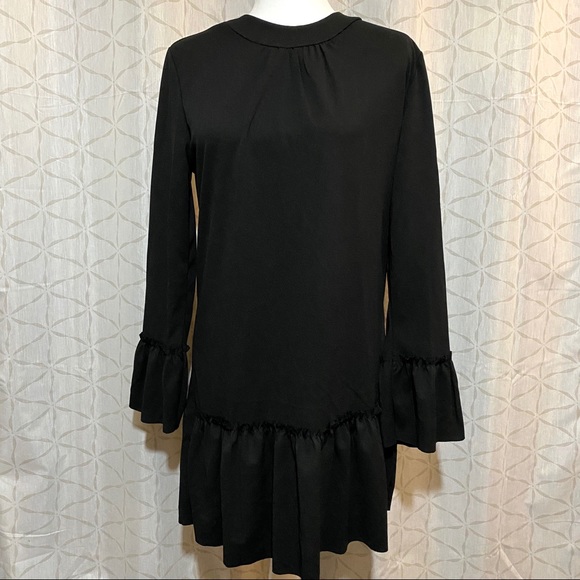 Black Ruffle Hem Shift Dress - Picture 1 of 7